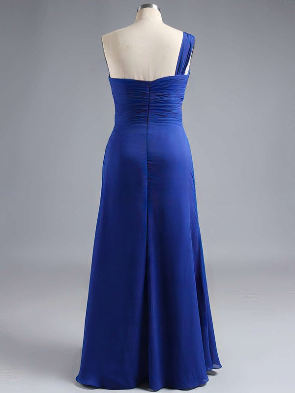 Sheath Column One-Shoulder Chiffon Floor-Length Split Front Bridesmaid Dress