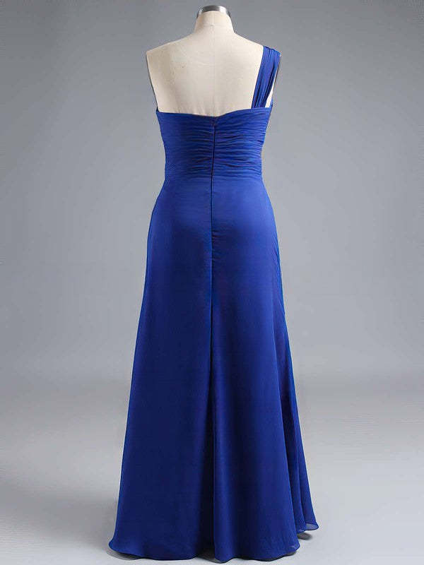 Sheath Column One-Shoulder Chiffon Floor-Length Split Front Bridesmaid Dress