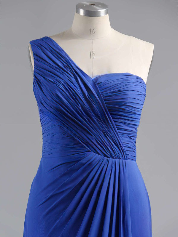 Sheath Column One-Shoulder Chiffon Floor-Length Split Front Bridesmaid Dress