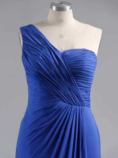 Sheath Column One-Shoulder Chiffon Floor-Length Split Front Bridesmaid Dress