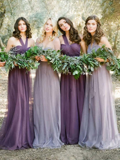 Amazing Tulle Sweep Train Halter Bridesmaid Dresses with Ruffles