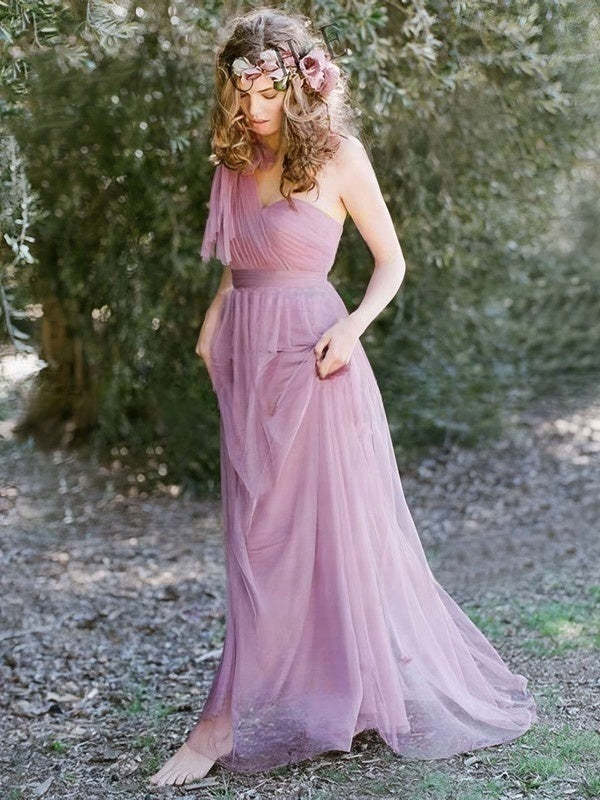 Amazing Tulle Sweep Train Halter Bridesmaid Dresses with Ruffles
