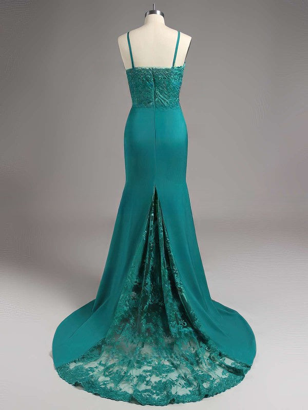 Silk-like Satin Sweetheart Trumpet/Mermaid Bridesmaid Dresses with Appliques Lace and Sweep Train