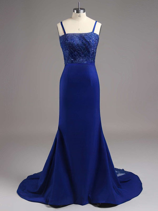 Silk-like Satin Sweetheart Trumpet/Mermaid Bridesmaid Dresses with Appliques Lace and Sweep Train