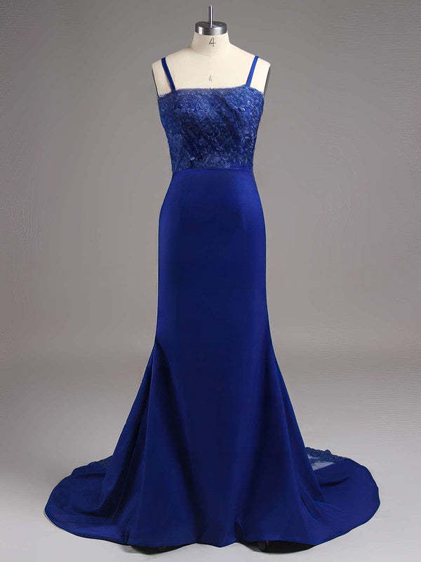 Silk-like Satin Sweetheart Trumpet/Mermaid Bridesmaid Dresses with Appliques Lace and Sweep Train