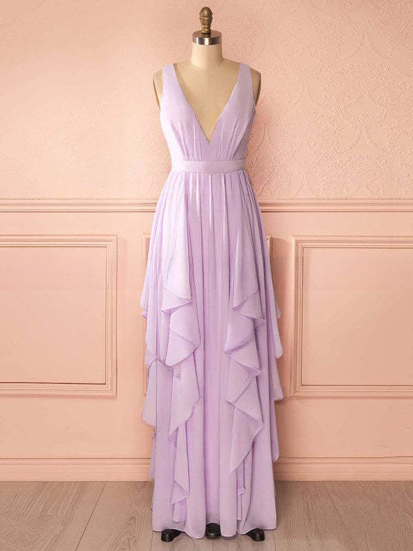 Beautiful Bridesmaid Dresses - A-line V-neck Chiffon Floor-length with Sashes / Ribbons
