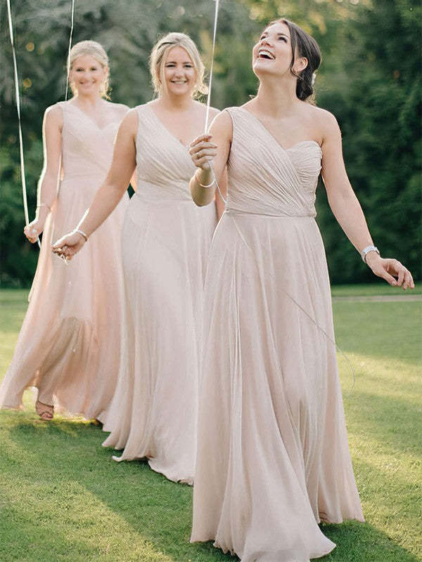 Gorgeous Chiffon A-Line Bridesmaid Dress with One Shoulder and Floor-Length Ruffles