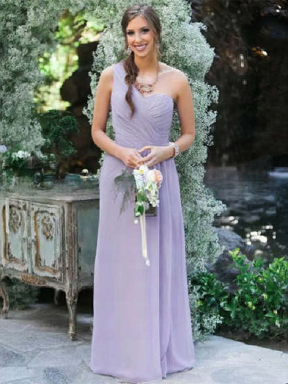 Gorgeous Chiffon A-Line Bridesmaid Dress with One Shoulder and Floor-Length Ruffles