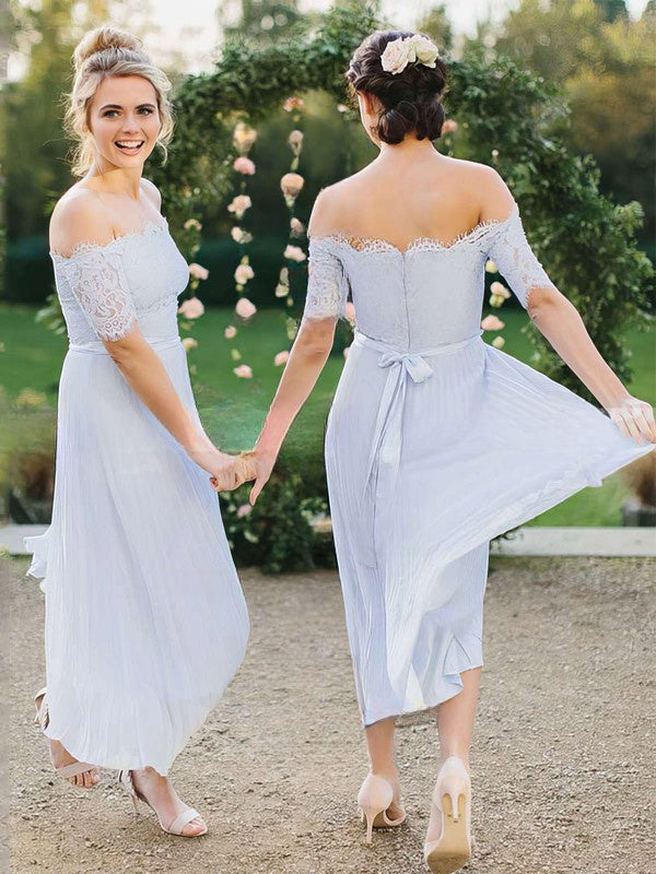 Lace Chiffon Off-the-shoulder A-line Ankle-length Sashes/Ribbons Bridesmaid Dresses