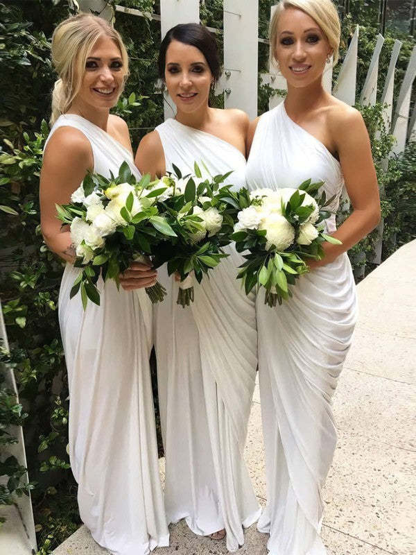 One Shoulder Sheath/Column Floor-length Ruffles Bridesmaid Dress in Chiffon