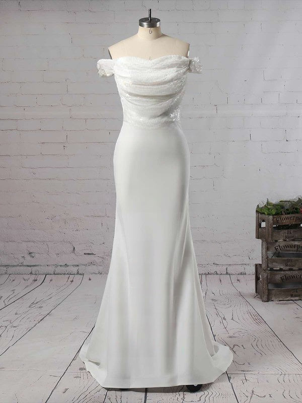 Sequined Satin Off-the-shoulder Bridesmaid Dress