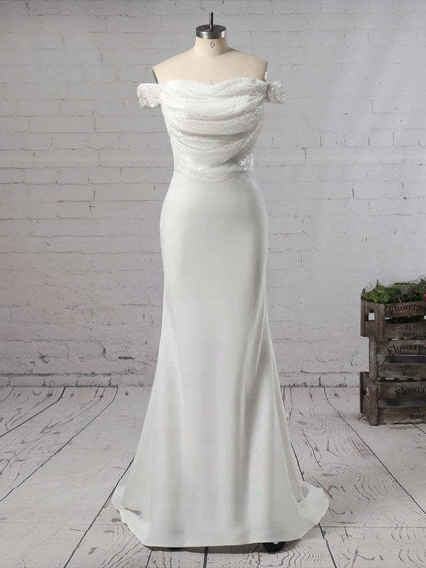 Sequined Satin Off-the-shoulder Bridesmaid Dress