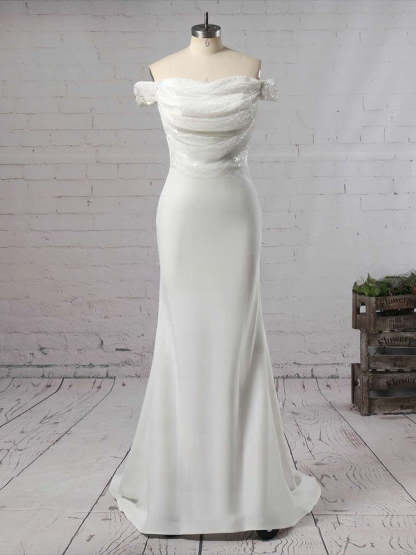 Sequined Satin Off-the-shoulder Bridesmaid Dress