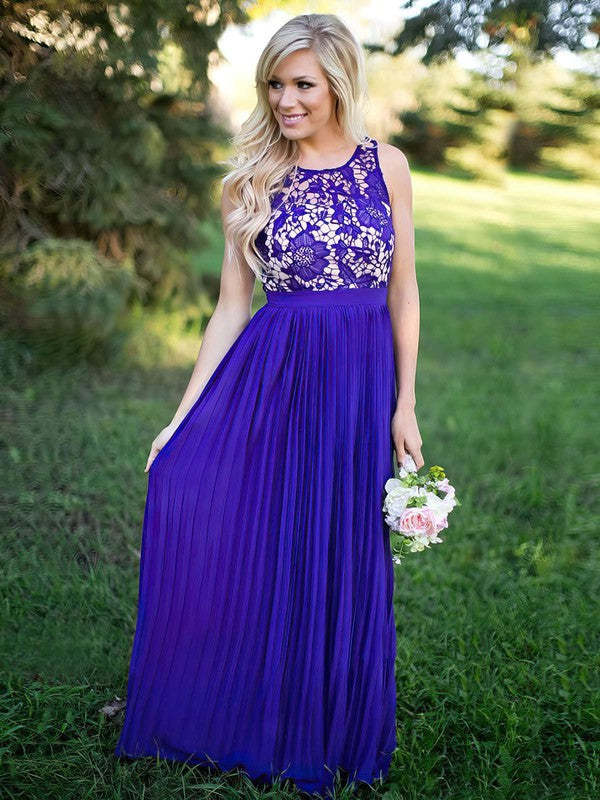 Lace Chiffon A-line Floor-length Pleats Bridesmaid Dresses