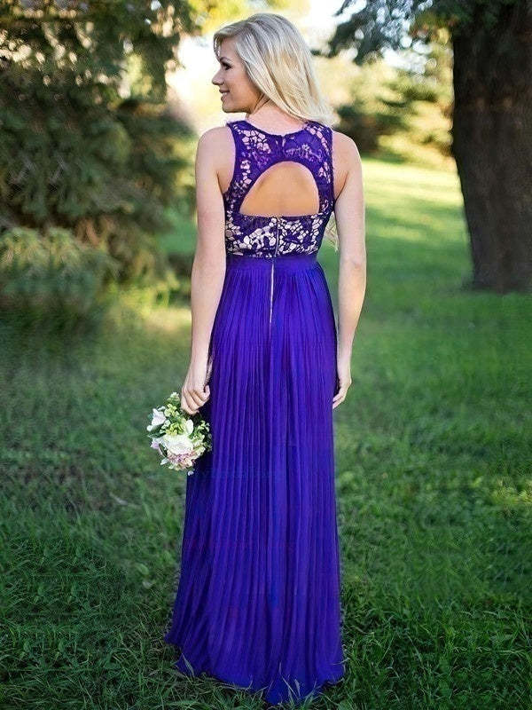 Lace Chiffon A-line Floor-length Pleats Bridesmaid Dresses