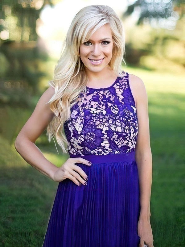 Lace Chiffon A-line Floor-length Pleats Bridesmaid Dresses