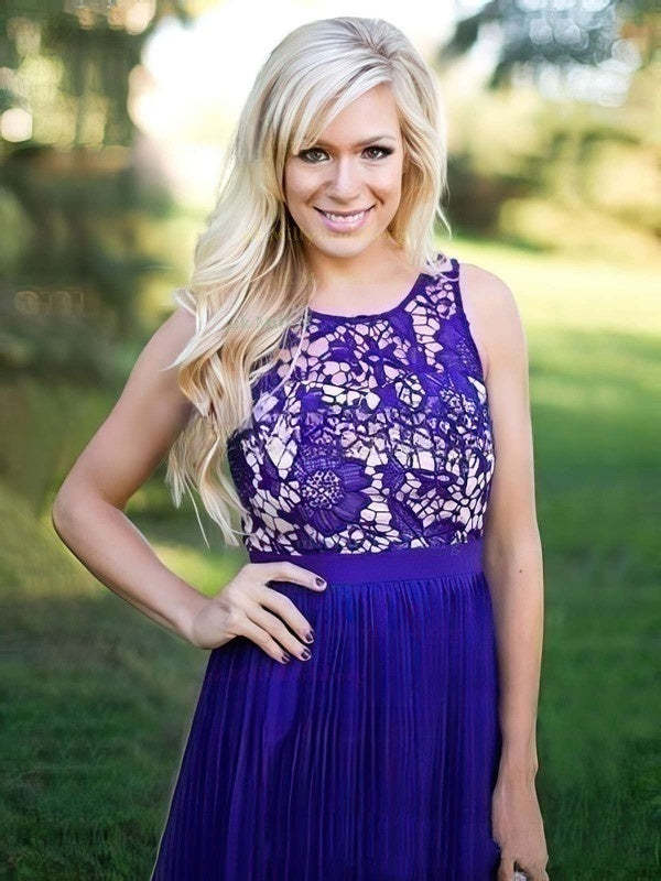 Lace Chiffon A-line Floor-length Pleats Bridesmaid Dresses