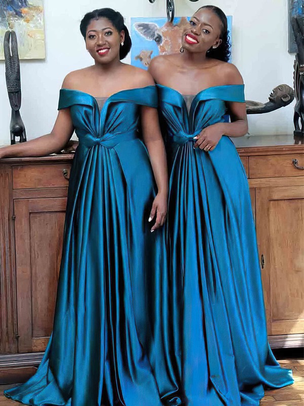 Silk-like Satin Off-the-shoulder A-line Sweep Train Bow Bridesmaid Dresses