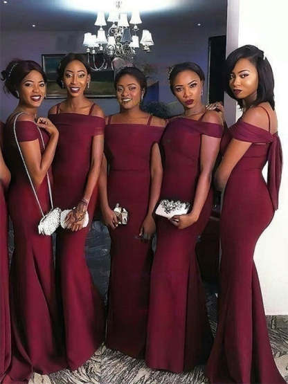 Elegant Bow Bridesmaid Dresses with Off-the-Shoulder and Trumpet/Mermaid Sweep Train Design