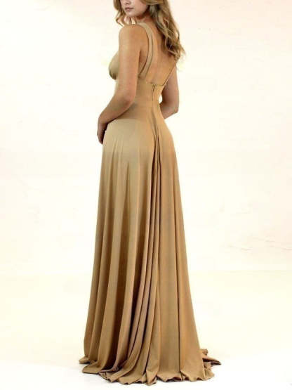 Stunning A-line V-neck Bridesmaid Dresses with Split Front and Jersey Sweep Train