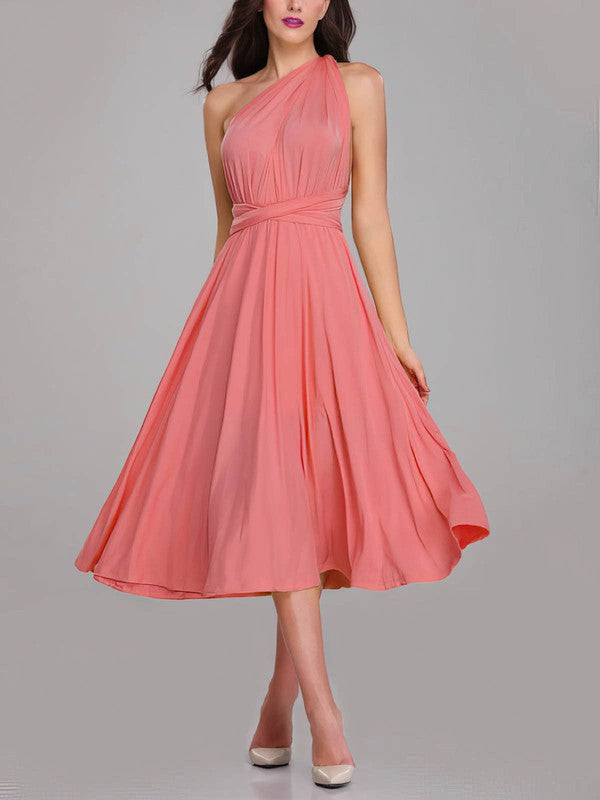 A-Line One Shoulder Bridesmaid Dresses with Sashes & Ribbons