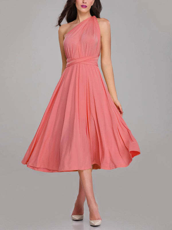 A-Line One Shoulder Bridesmaid Dresses with Sashes & Ribbons