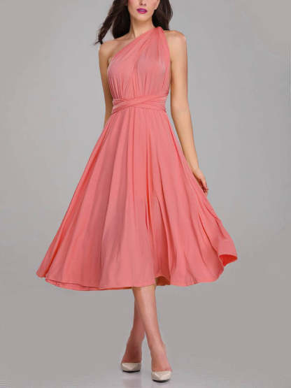 A-Line One Shoulder Bridesmaid Dresses with Sashes & Ribbons