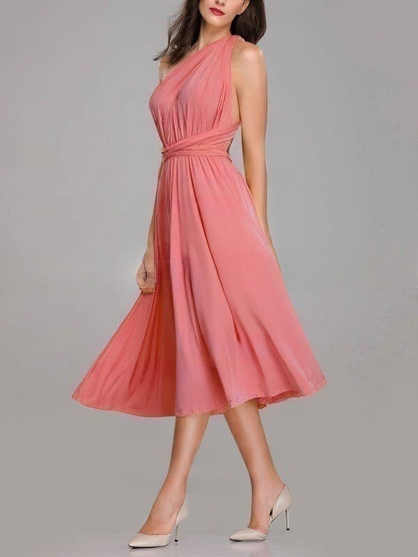 A-Line One Shoulder Bridesmaid Dresses with Sashes & Ribbons