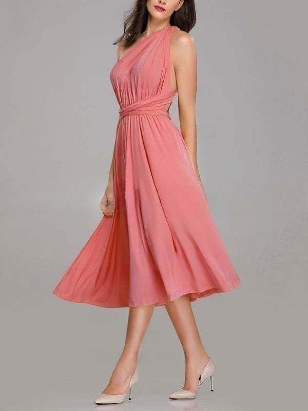 A-Line One Shoulder Bridesmaid Dresses with Sashes & Ribbons