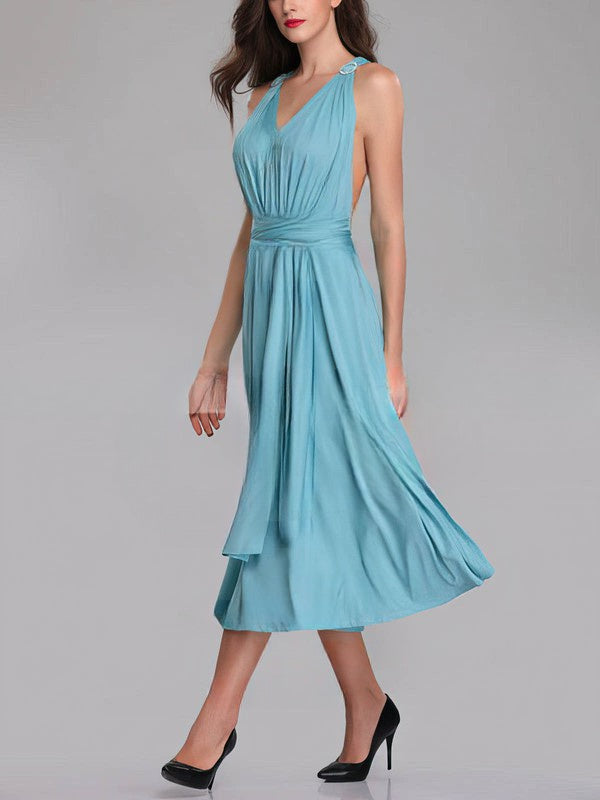 A-line V-neck Bridesmaid Dresses With Sashes / Ribbons for the Perfect Tea-length Look