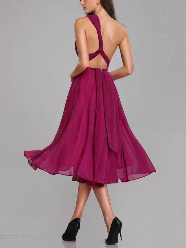 A-line One Shoulder Chiffon Tea-length Bridesmaid Dresses with Sashes / Ribbons
