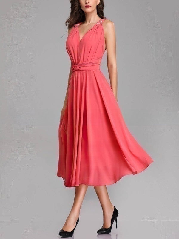 A-line V-neck Chiffon Tea-length Bridesmaid Dresses With Sashes & Ribbons