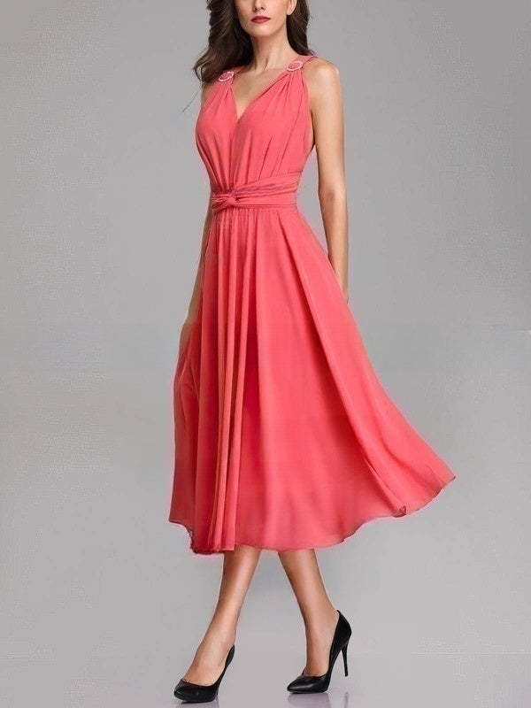 A-line V-neck Chiffon Tea-length Bridesmaid Dresses With Sashes & Ribbons