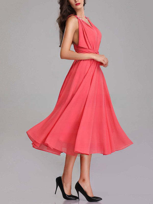 A-line V-neck Chiffon Tea-length Bridesmaid Dresses With Sashes & Ribbons