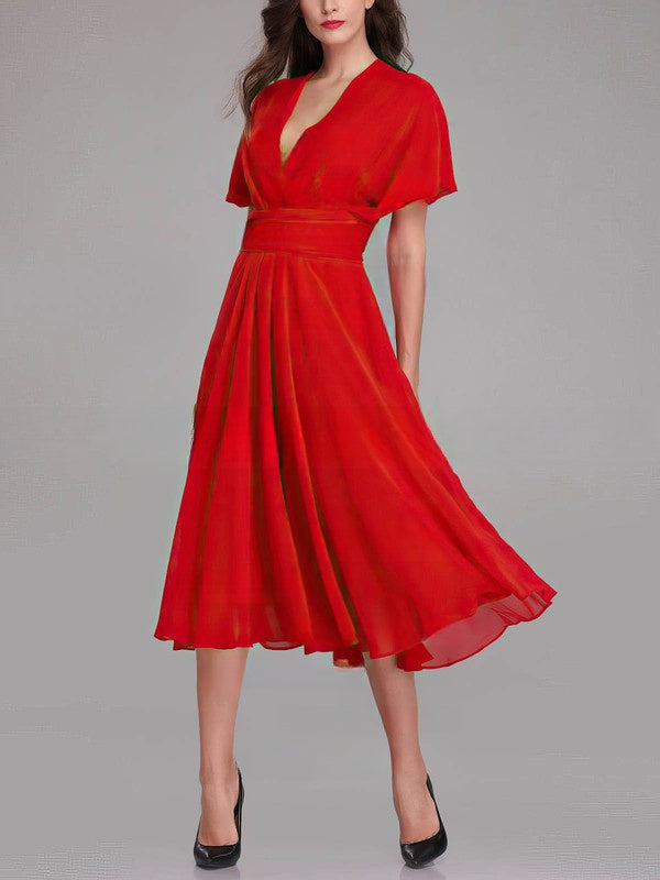 A-Line V-Neck Chiffon Tea-Length Bridesmaid Dresses with Sashes & Ribbons