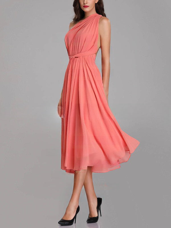 A-line V-neck Chiffon Tea-length Bridesmaid Dresses with Sashes & Ribbons