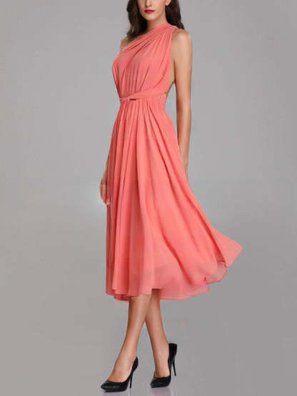 A-line V-neck Chiffon Tea-length Bridesmaid Dresses with Sashes & Ribbons