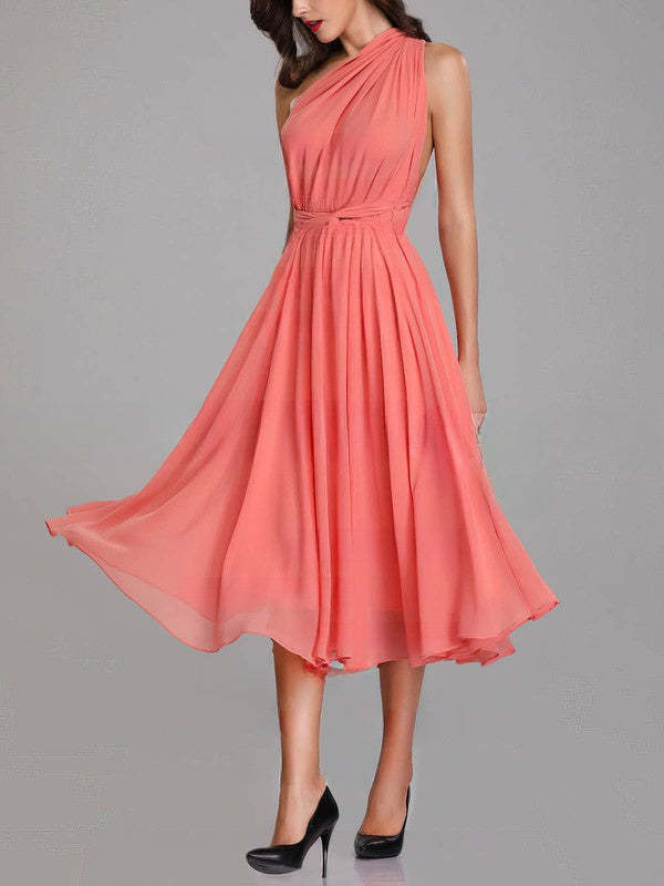 A-line V-neck Chiffon Tea-length Bridesmaid Dresses with Sashes & Ribbons