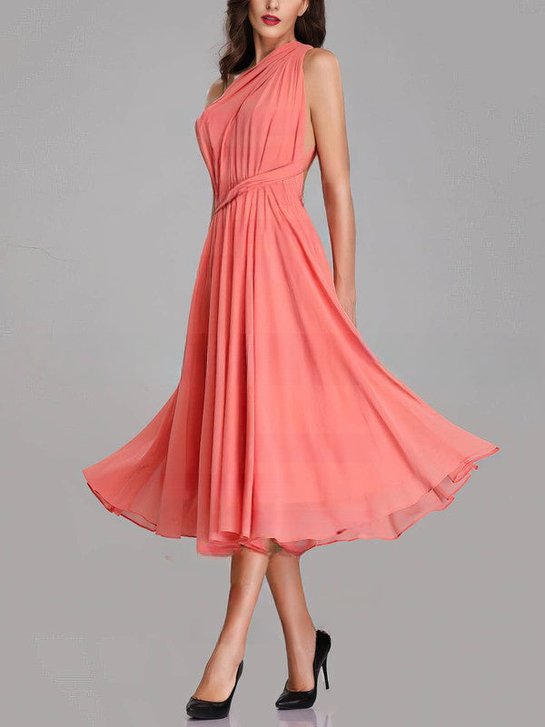A-line V-neck Chiffon Tea-length Bridesmaid Dresses with Sashes & Ribbons