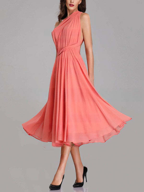 A-line V-neck Chiffon Tea-length Bridesmaid Dresses with Sashes & Ribbons