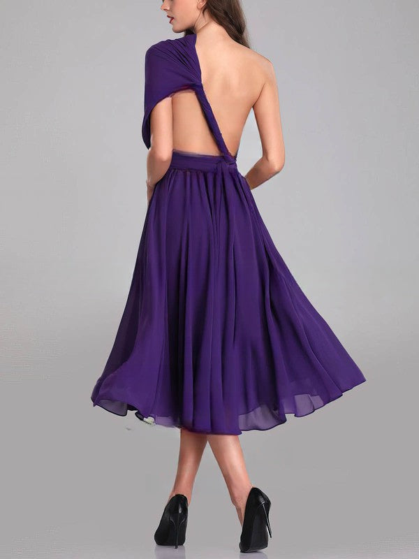 A-line One Shoulder Chiffon Tea-length Bridesmaid Dresses With Sashes / Ribbons