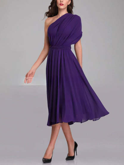 A-line One Shoulder Chiffon Tea-length Bridesmaid Dresses With Sashes / Ribbons