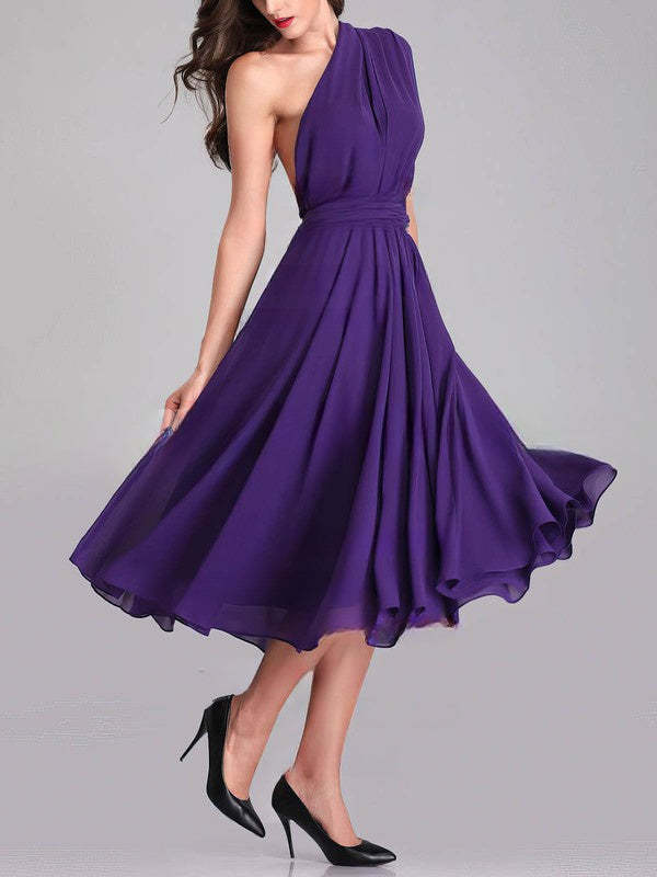 A-line One Shoulder Chiffon Tea-length Bridesmaid Dresses With Sashes / Ribbons