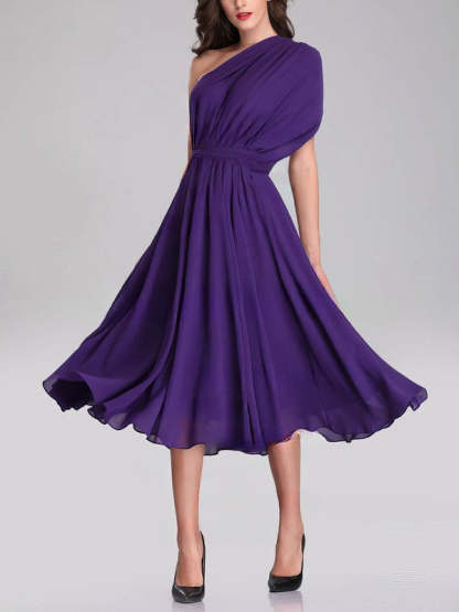 A-line One Shoulder Chiffon Tea-length Bridesmaid Dresses With Sashes / Ribbons