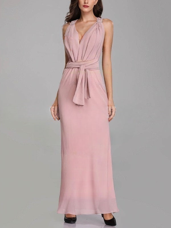 V-Neck Chiffon Sheath/Column Bridesmaid Dresses With Sashes/Ribbons