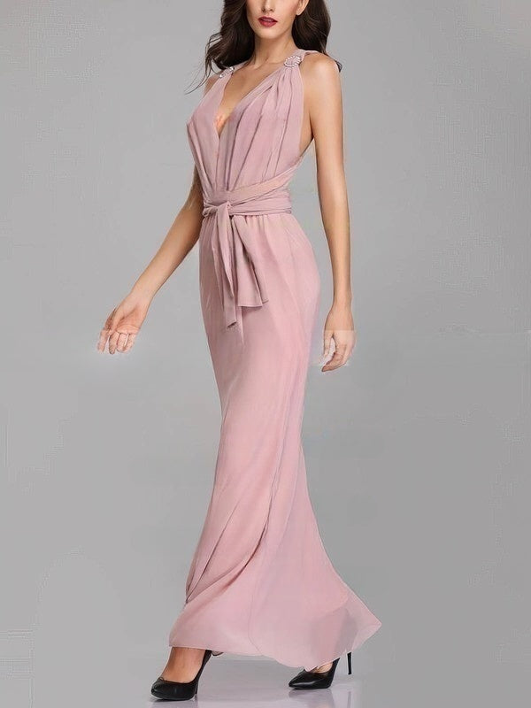 V-Neck Chiffon Sheath/Column Bridesmaid Dresses With Sashes/Ribbons