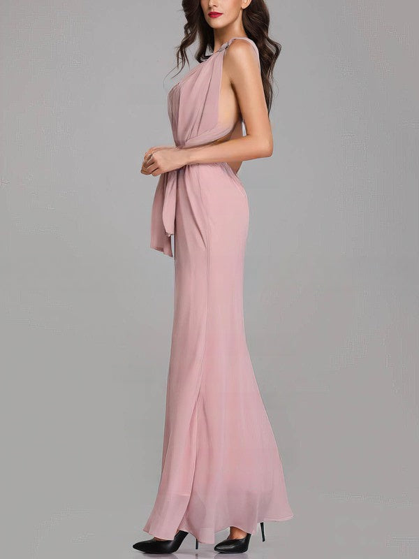 V-Neck Chiffon Sheath/Column Bridesmaid Dresses With Sashes/Ribbons
