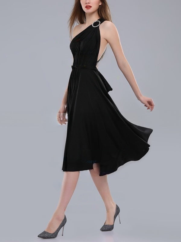 A-Line One-Shoulder Bridesmaid Dresses with Sashes & Ribbons