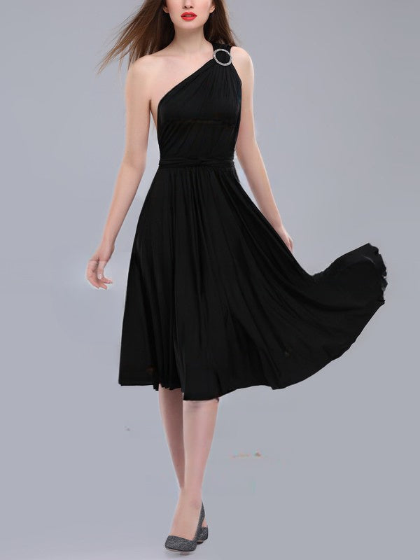 A-Line One-Shoulder Bridesmaid Dresses with Sashes & Ribbons
