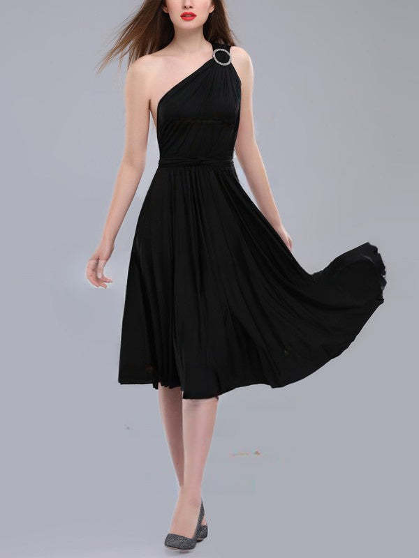 A-Line One-Shoulder Bridesmaid Dresses with Sashes & Ribbons